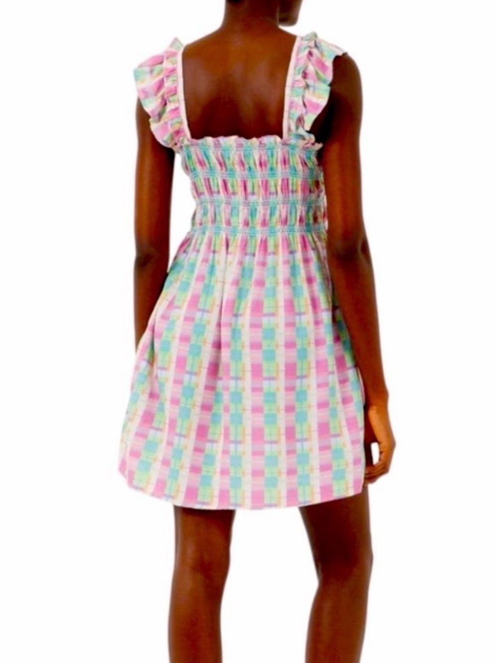 French Connection Bibiana Check Pastel Plaid Mini Dress - Pink & Mint - 12 - Picture 2 of 16